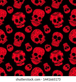 Seamless pattern with mexican sugar skulls. Design element for poster, card, flyer, banner. Vector illustration