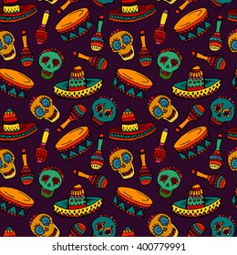 Seamless pattern with mexican symbols 