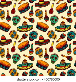 Seamless pattern with mexican symbols 