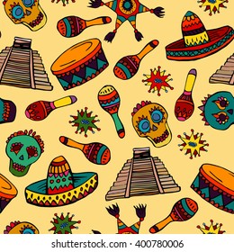 Seamless pattern with mexican symbols 