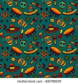 Seamless pattern with mexican symbols 