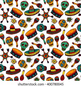 Seamless pattern with mexican symbols 