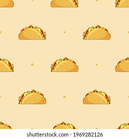 Seamless pattern with mexican tacos in tortilla. Vector illustration in flat cartoon style