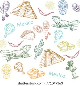 Seamless pattern Mexico hand drawn sketch illustration