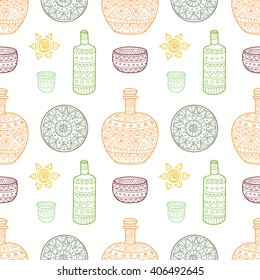 Seamless pattern with Mexico related hand drawn icons. Doodle vector Mexico related collection