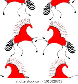 seamless pattern  Mezen traditional painting horse  vector illustration