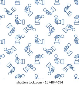 Seamless Pattern with Mic in Hand vector blue linear icons 