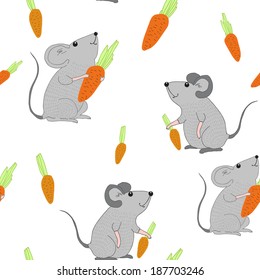Seamless pattern with mice and carrot. Vector
