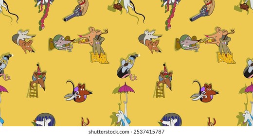 seamless pattern with mice characters in vector. element for poster design print postcard banner wallpaper wrapping backdrop background textile