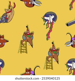seamless pattern with mice characters in vector. element for poster design print postcard banner wallpaper wrapping backdrop background textile