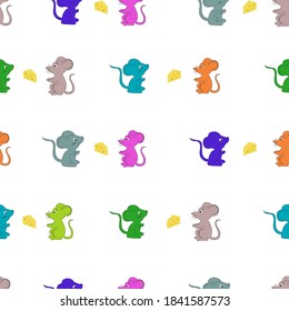 seamless pattern with mice and cheese