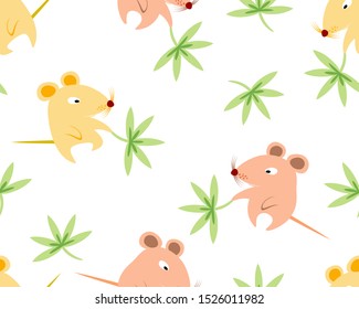 Seamless pattern with mice and leaves. EPS10 vector illustration.