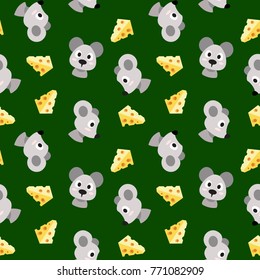 Seamless pattern with mice and pieces of cheese