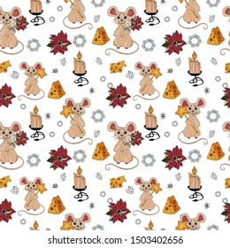 seamless pattern with mice and stars. christmas theme