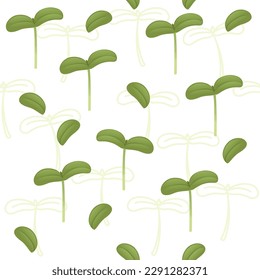 Seamless pattern microgreen superfood sprouts sunflower healthy nutrition vector illustration on white background
