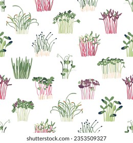 Seamless Pattern With Microgreens, Vibrant And Fresh Design Showcases A Variety Of Colorful And Nutrient-packed Greens