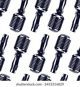 seamless pattern microphone vintage vector illustration