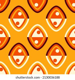 Patrón inmaculado de estilo moderno de mediados de siglo. Diseño vectorial vintage de reproducción. Papel pintado retro en tonos marrón, naranja y rojo.	