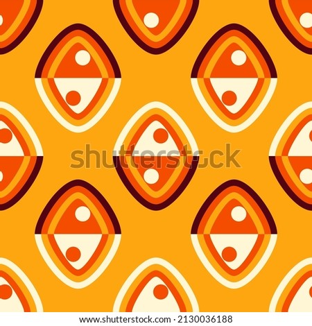 Seamless pattern in Mid-century modern style. Playful vintage vector design. Retro wallpaper in brown, orange, and red colors.	