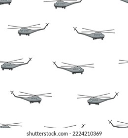 Seamless Pattern Military helicopter icon doodle vector. War transport.