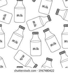 Seamless pattern with milk bottle on white background vector illustration.