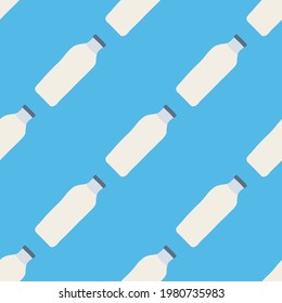 Seamless pattern of milk bottles in hand drawn line style. vector illustration on blue background