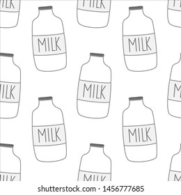 Seamless pattern with milk bottles. Vector template for wrapping paper, bedding pattern for kids, print on clothes.