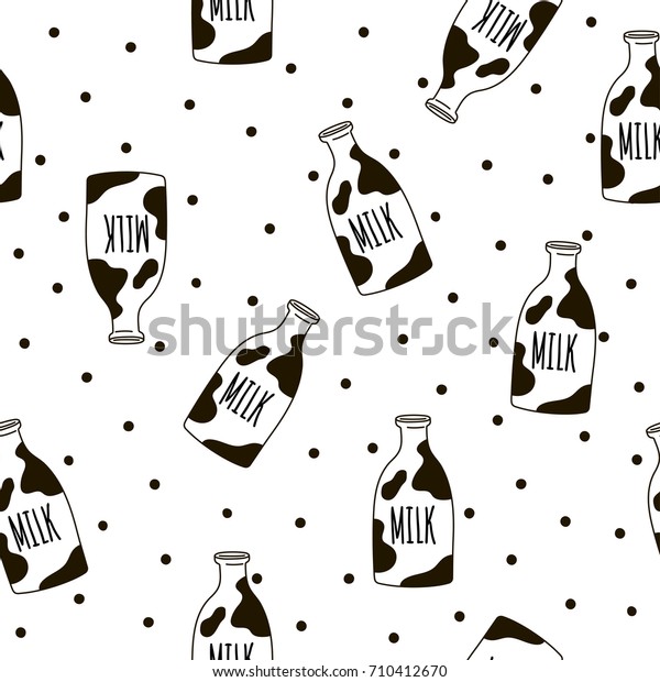 Seamless pattern with milk bottles. Vector template for wrapping paper ...