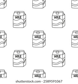 seamless pattern with milk boxes in outline, wallpaper with milk carton