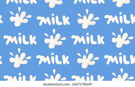 Seamless pattern with Milk. Dairy drops and splash.World milk day. 1 June. National dairy month. Vector illustration in flat hand drawn style