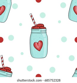 Seamless pattern with milk shake and strawberry for stationary, print, poster, wallpaper, poster, t-shirt, bags.