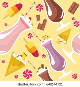 Seamless pattern with milk shake and sweets