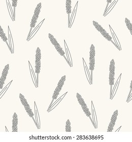 Seamless pattern with millet. Contour drawing vector illustration. Perfect for wallpapers, wrapping papers, bakery menu, web page background, textile 