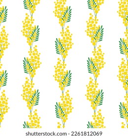 Patrón sin foco con flores de mimosa. Diseño primaveral para papel tapiz, tela, papel envolvente. Ilustración vectorial.