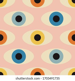 Diseño geométrico mínimo de los años 20 con ojos, plantilla vectorial con elementos primitivos, estilo moderno de hipster