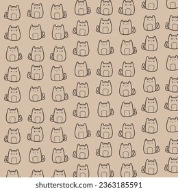 Seamless pattern of minimal cat character, cartoon style on brown background. Vector Illustration. Used as background, wallpaper, backdrop, wrapping paper, fabric. EPS10