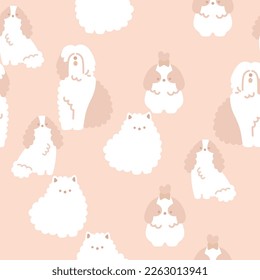 Seamless pattern of minimal cute fluffy dog on brown background suit for baby clothes, kids outfit or kids print