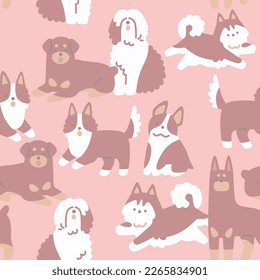 Seamless pattern of minimal cute pink dog on pink background suit for baby clothes, kids outfit or kids print