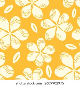 Seamless pattern with minimal hand-drawn flowers. Vector illustration.