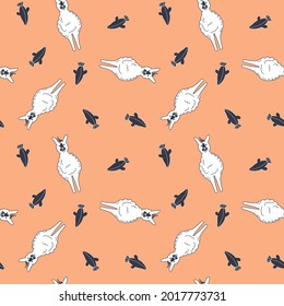Seamless pattern in minimal style with llamas and cacti. Vector illustration print for wrapping paper and boho fabric.