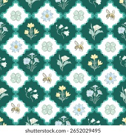 Seamless pattern minimal style of ribbon , flower and bug, designed for fabric, paper, and so on. The EPS file is vector and can be edited for shape, layout, and color.