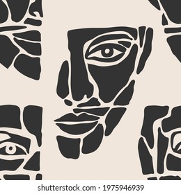 Seamless pattern of minimalist contemporary portrait woman beauty surreal face