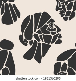 Seamless pattern of minimalist contemporary portrait woman beauty surreal face