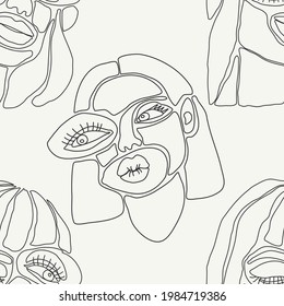 Seamless pattern of minimalist contemporary portrait woman beauty surreal face