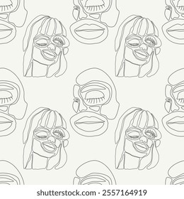 Seamless pattern with minimalist contemporary portrait surreal face