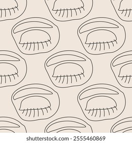 Seamless pattern of minimalist contemporary woman lips beauty surreal line art