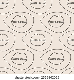 Seamless pattern of minimalist contemporary woman lips line art beauty