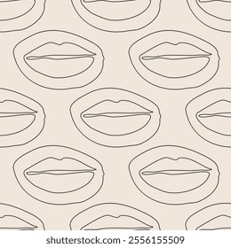 Seamless pattern of minimalist contemporary woman lips line art beauty