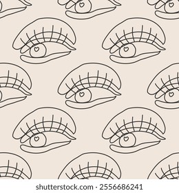 Seamless pattern of minimalist contemporary woman lips beauty surreal line art