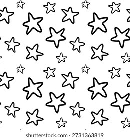 Patrón sin fisuras con estrellas dibujadas a mano minimalistas y cielo nocturno